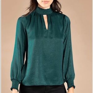 Naked Zebra Smocked Satin Keyhole Blouse